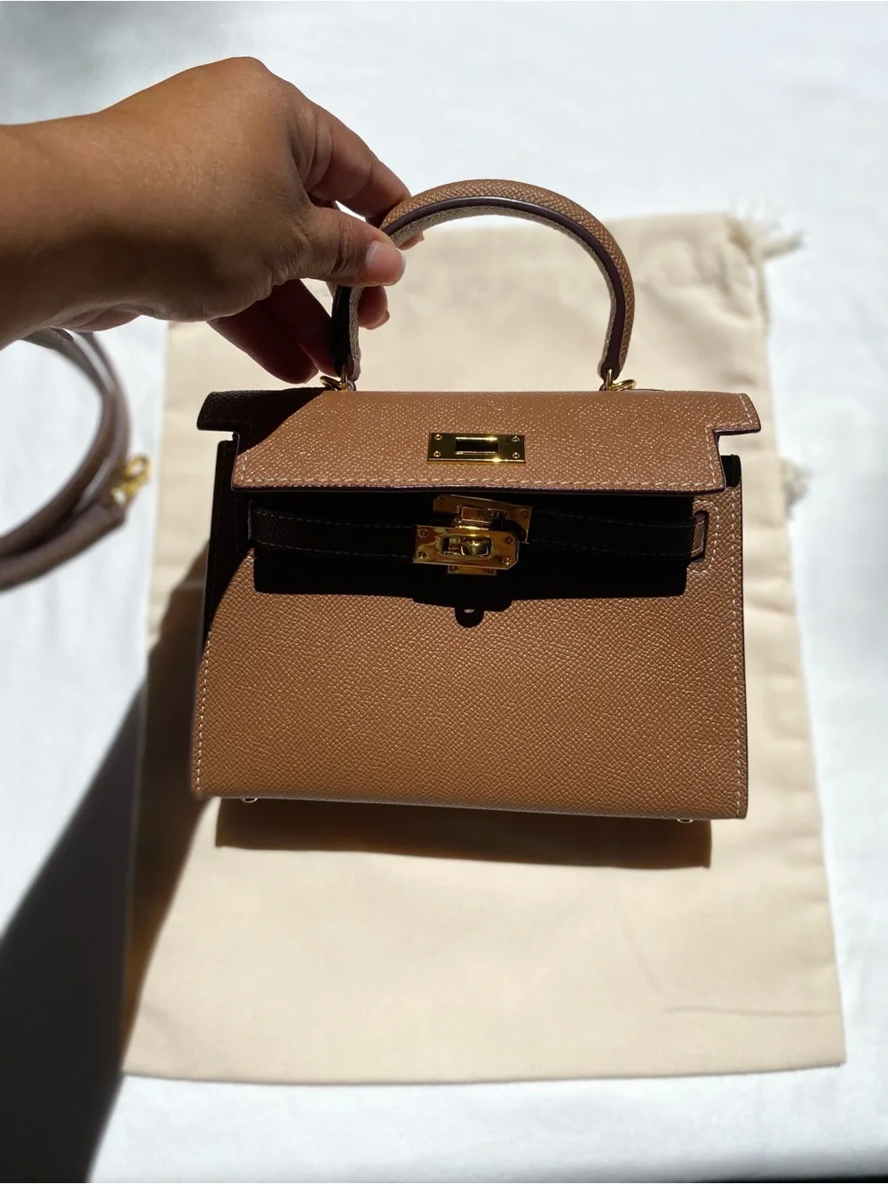 Lily & Bean Top-Handle Leather Tan Bag Kelly Style